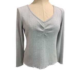 XS Loft Womens Lightweight Loose Knit Sweater Gray V-Neck